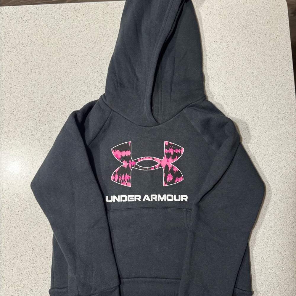 Under Armour Kids Hoodie - Charcoal with Pink Patterned Logo